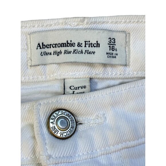 Abercrombie & Fitch Womens Jeans‎ Size 33 / 16 White Ultra High Rich Kick Flare - Picture 4 of 10